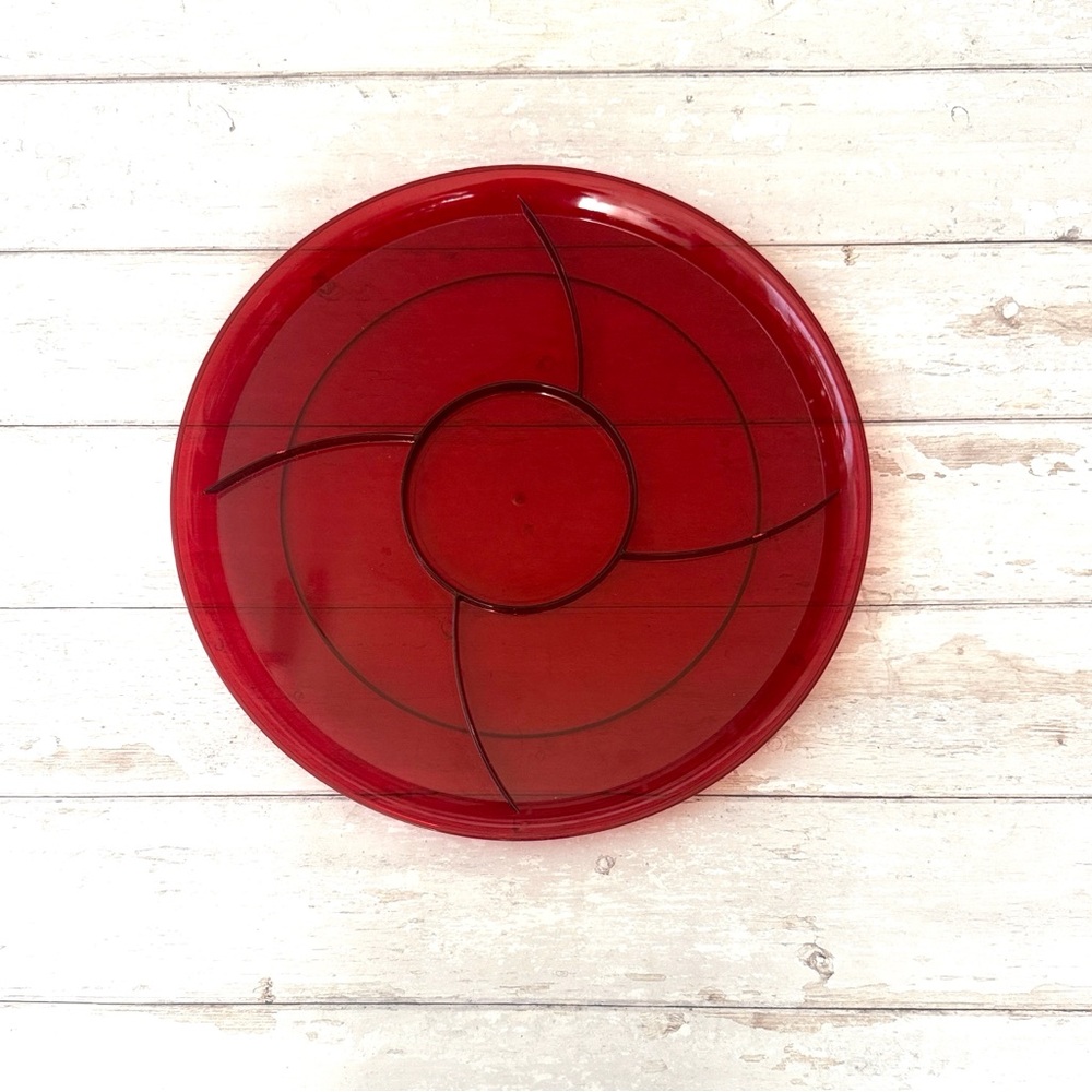 Red Divided Platter Charcuterie Board Circle Dish 16in Holiday Party Serving
